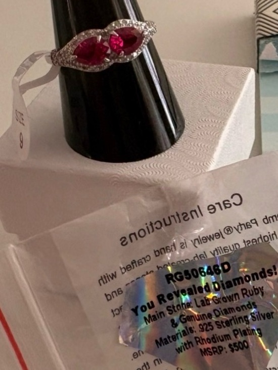 Bomb Party Jewelry - Bomb Party GENUINE DIAMOND ring, size 9, Sterling Silver & Ruby RG50646D